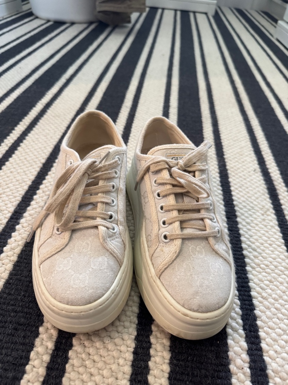 Gucci Cream/Tan Canvas Platform Sneakers